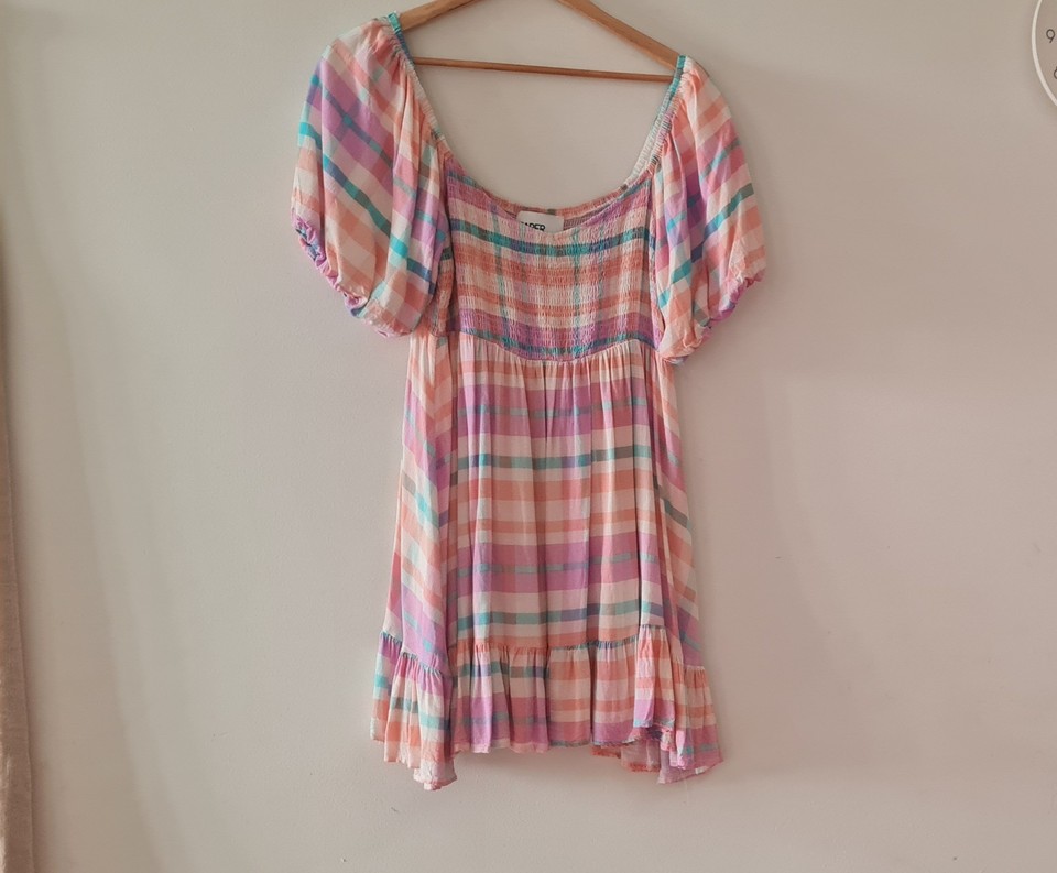 Paper heart Size 10 Rayon dress - babydoll style + puff sleeves mini length