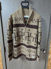 Wacko Maria Swastika Pattern Shawl Collar Knit Jacket Brown Wool Size S Japan