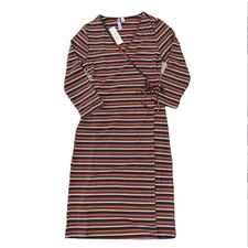 NWT Francesca's Alya Brown/Rust/Ivory/Teal Striped Ribbed Knit Wrap Dress - S