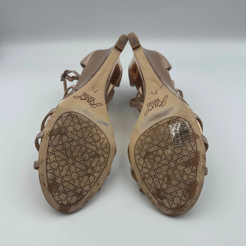 Jewel by Badgley Mischka Rose Metallic Gold Jewel Strappy Wedge Womens Size 7.5 - Image 4 of 4