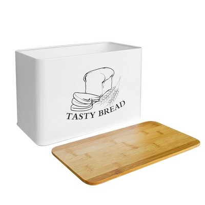 SOTECH Bread Box for Kitchen Countertop White Metal Bread Box with Bamboo Boa...