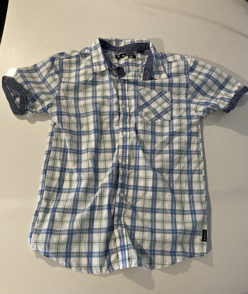 Camisa masculina Ben Sherman com botões tamanho XL 18 mangas curtas xadrez azul nova com etiquetas/sem etiquetas - Imagem 3 de 4