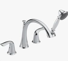 NEW Delta Lahara Chrome Roman Tub Faucet with Hand Shower and Rough-in Valve Set