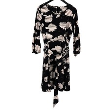 Anthropologie The Odells Eden Belted Dress Womens Size Medium Black Cream