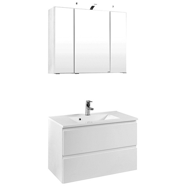 BadezimmermöBel Waschplatz Set Hochglanz 80Cm Waschtisch Mit Led Spiegelschrank-image