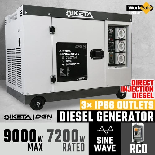 Diesel Generator 9000W Max Sine Wave Electric Key Start Work Site Camping Power