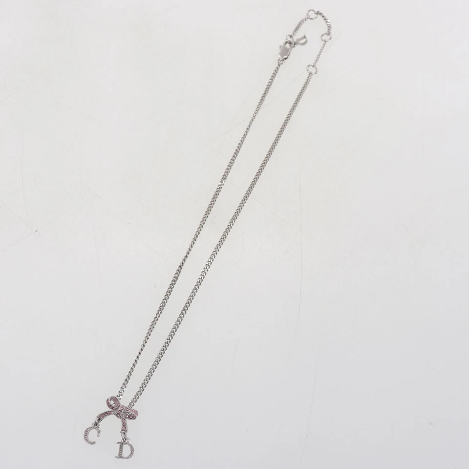 Christian Dior Arco Estrás Usado Cadena Collar Plata Rosa Auténtico #EJ380 O Foto 2 de 4
