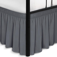 Wrap Around Bed Skirts with Split Corners for Queen Beds 16" Drop, Dark Grey Ela