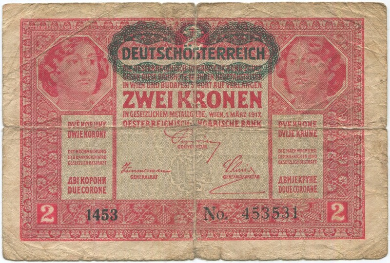 Austrian Empire Austria Hungary 1917, 2 Kronen (Korona) note P-50. N012