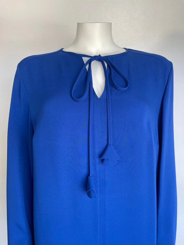 Vestido ESCADA DE 42 UK 16 Azul Calce Suelto Escote Corbata Mangas Largas Bolsillos Foto 2 de 4