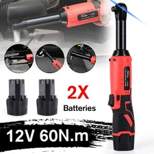 12V 3/8'' Cordless Ratchet Right Angle Wrench Impact Power Tool w/2 Battery 60NM