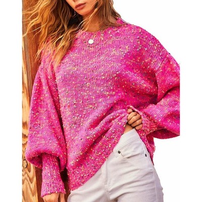 Main Strip Pink Confetti Sweater Nubby Rainbow Threads Crewneck Large