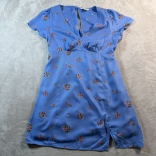 American Eagle Short Sleeve Mini Dress Floral Medium Blue V Neck Fit Flare