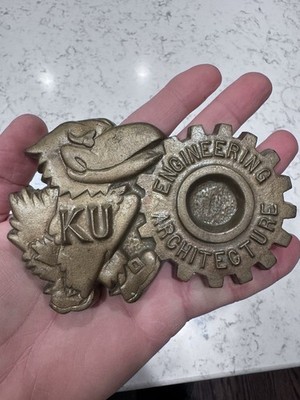 Vtg Kansas University Jayhawk Bronze Architecture Engineering School Inkwell? BH