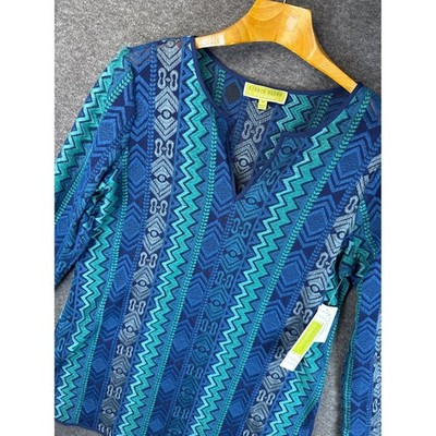 NWT Sigrid Olsen Signature Indigo Blue Embroidered V-Neck Tunic Top Size M $169