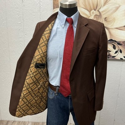42R Vtg Polyester Knit Leisure Blazer Sport Coat Jacket chocolate Gold Buttons