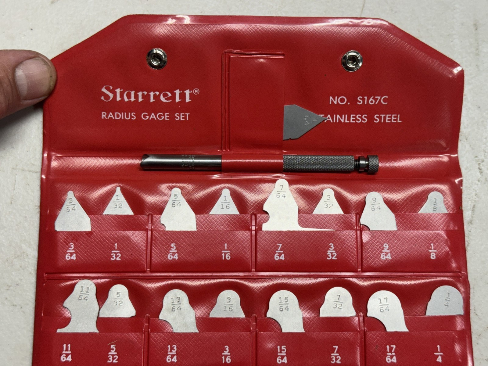 STARRETT NO. S167C RADIUS GAGE SET! STAINLESS STEEL! 26 PCS! 1/64 TO 1/2" RADII