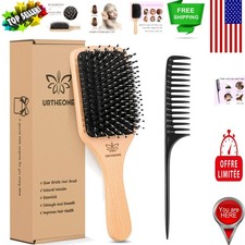 Compact Boar Bristle Hairbrush with Ergonomic Wood Handle - Adds Shine  Smooths