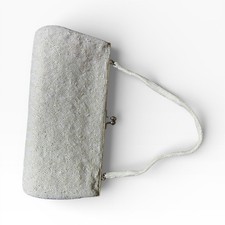 White Beaded Evening Bag Bridal Handbag with Metallic Clasp and Fabric Exterior