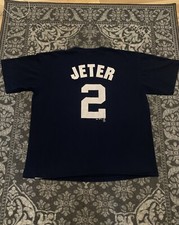 New York Yankees Derek Jeter 2 Majestic Mens Large Short Sleeve T-Shirt Blue