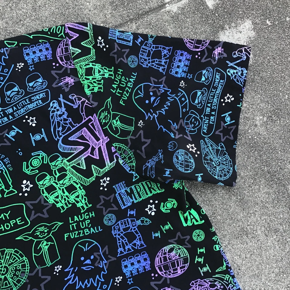 Star Wars Scrubs Men Large R2D2 Luke Stromtroopers Black Lightsaber Top Shirt - Image 4 of 4