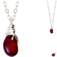 USA artisan SILVER wire-wrapped SEA GLASS Red small pendant chain necklace 1