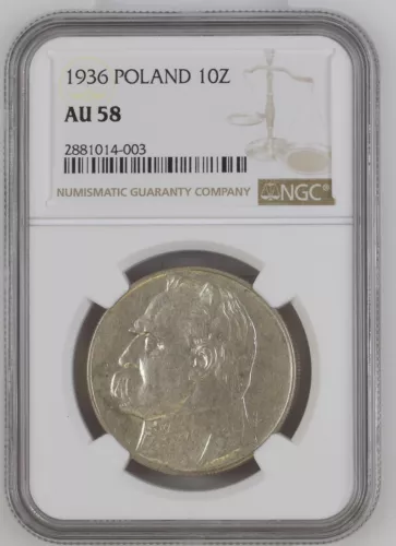 Poland 10 zlotych 1936 Pilsudski NGC AU58