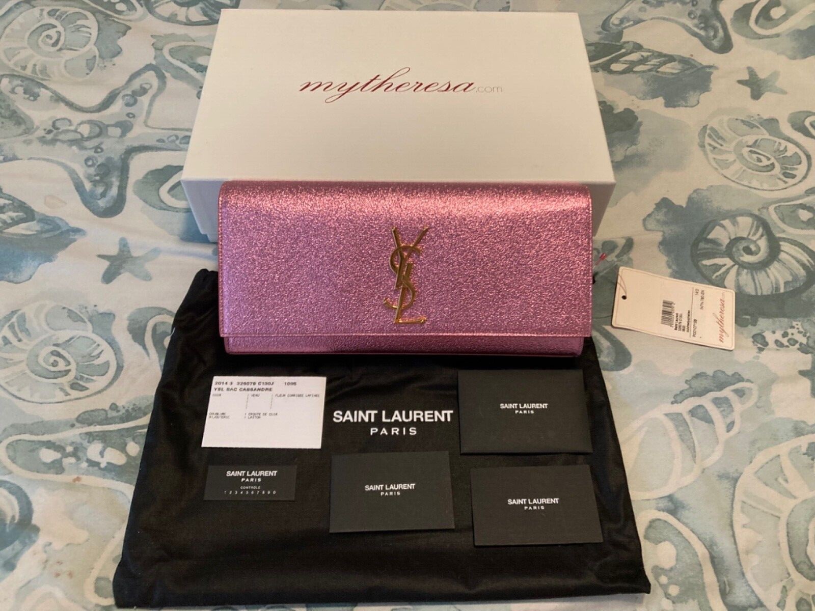 SAINT LAURENT Autentica nuova con scatola con etichette YSL frizione Cassandra rosa metallizzata