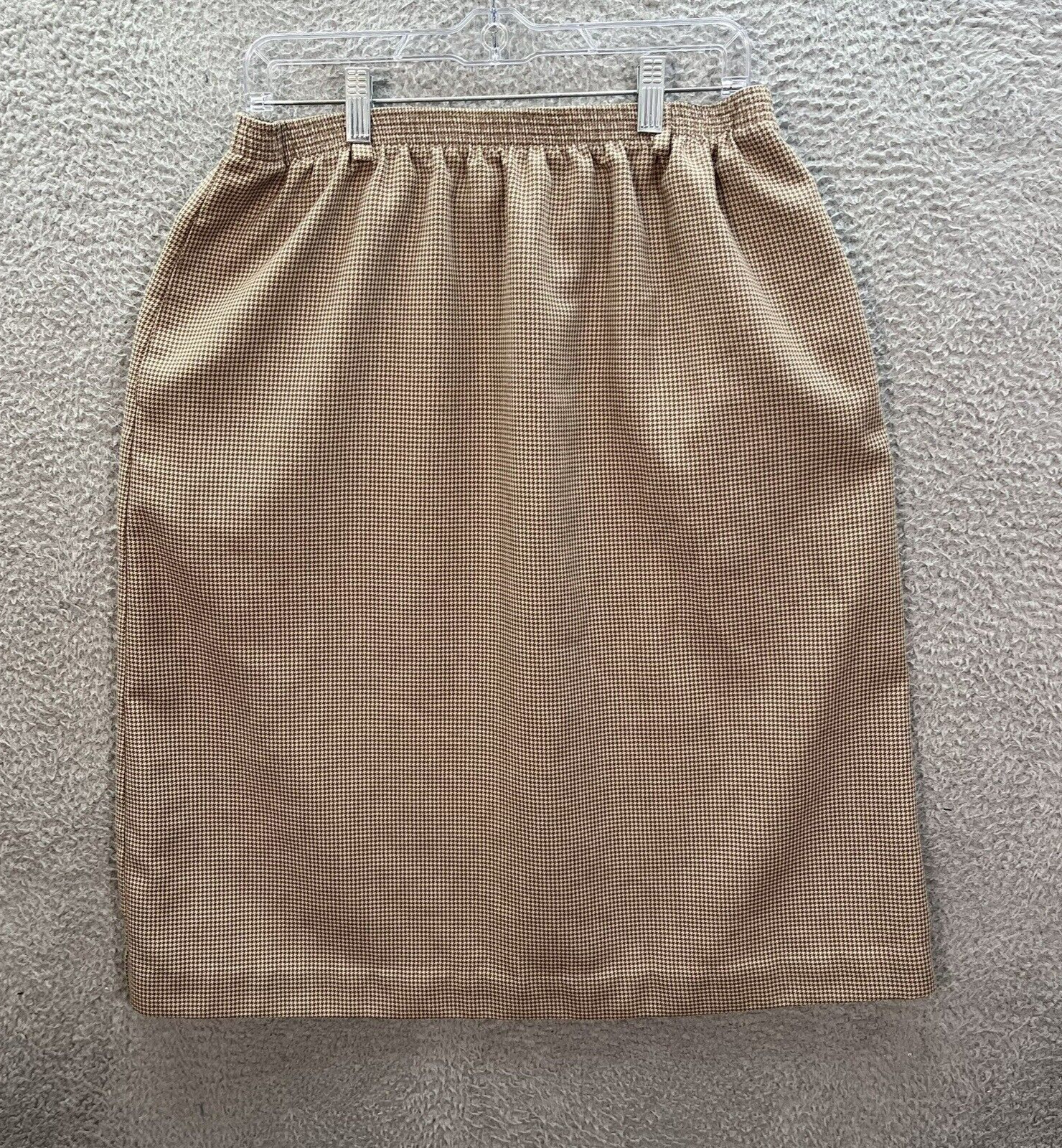 Orvis, Vintage Orvis Skirt Womens 16 Brown Tan Houndstooth Midi A Line 1990s USA Made