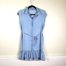 Women's BB Dakota Chambray Like Lyocell Short Mini Ruffled Short Sleeve Dress