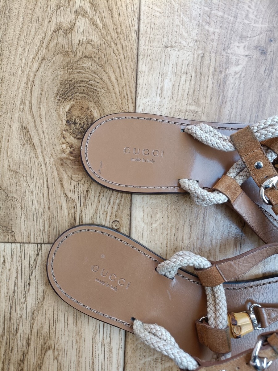 GUCCI BAMBOO THONG SUEDE FLAT SLIDES SANDALS SIZE 38 EU, 7.5