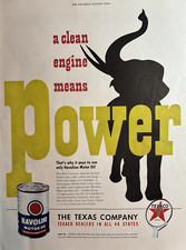 1949 Texaco Motor Oil Elephant Clean Engine Power Havoline Pays VTG Print Ad