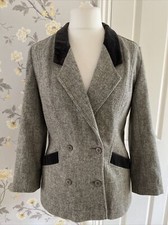House Of Carrington Light Grey Pure New Wool Blazer Jacket Size 12 14 Velvet
