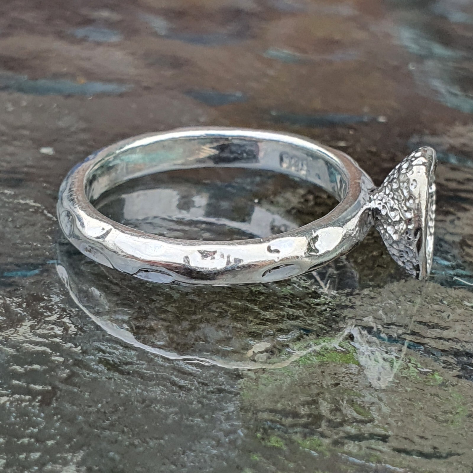 Photo 2 of Sterling Silver Textured Flower Ring Size O1/2 , R349