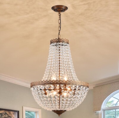 KAIQI 6 Lights French Empire Crystal Chandelier Farmhouse Pendant Lighting An...