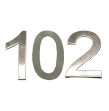 Stick-On House Numbers - No 102 - Stainless Steel - 10cm - Door, Fence, Gate