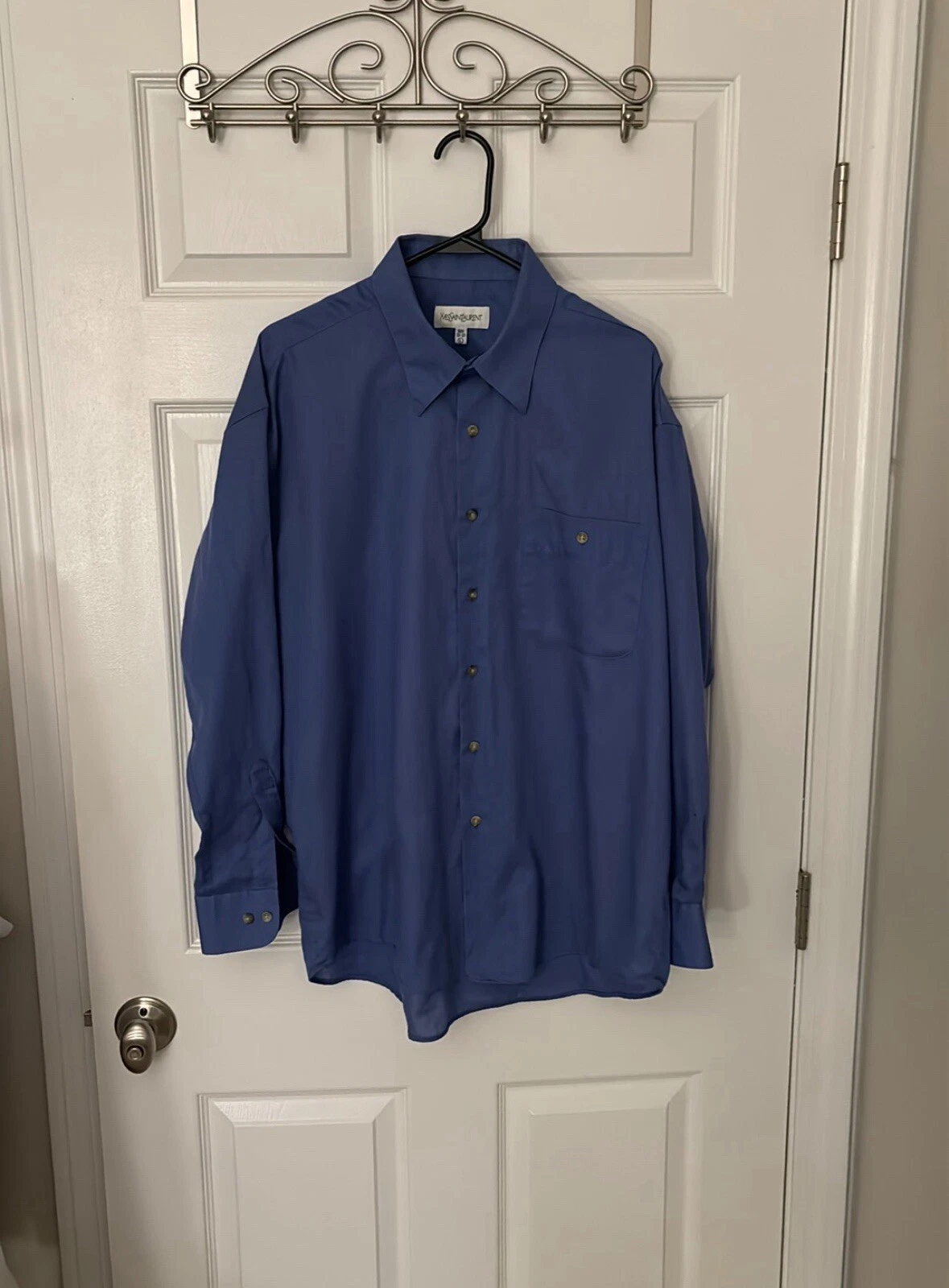 SAINT LAURENT (YSL) Camicia abito da uomo Yves Saint Laurent taglia 16 1 2 32 33 manica lunga abbottonata