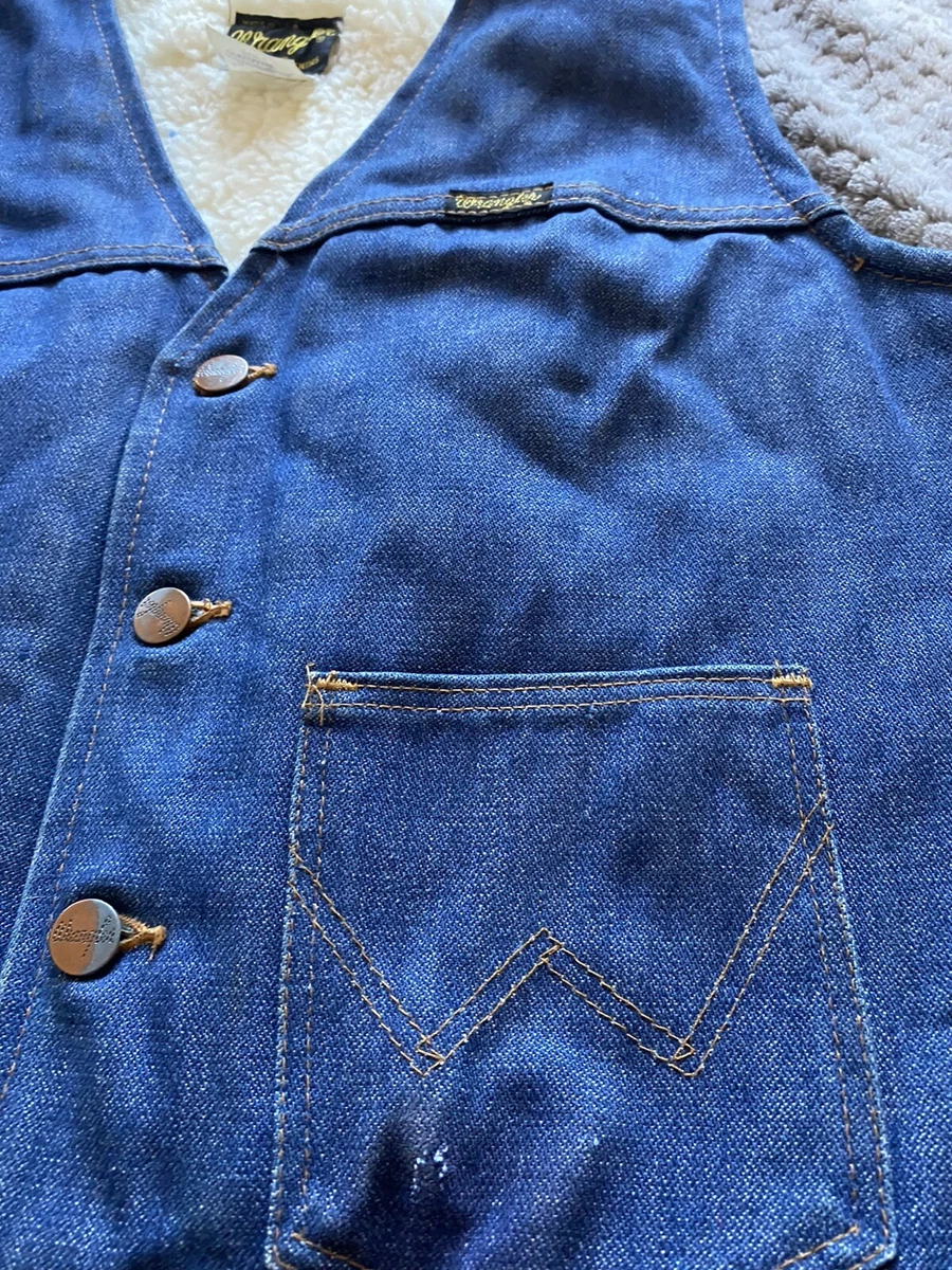 Chaleco vintage Wrangler de mezclilla forrado de sherpa para hombre grande sin defectos de colecci n 14 oz L