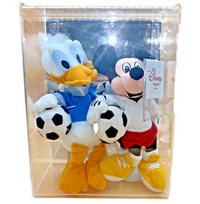 Disney EU Exclusive Mickey  Donald Soccer Bean Bags 10  w/Tags  Display Case