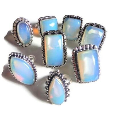 Opalite  Gemstone 925 Sterling Silver Plated Unisex Wholesale Lot Design Rings