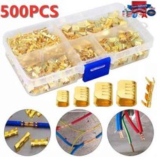 500X U Shape Copper Terminals Crimp Kit - Non-Insulated Assortment Cable Wire US