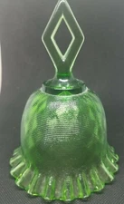 Fenton Art Glass Green Diamond Optic Fluted Scalloped Bell diamond handle