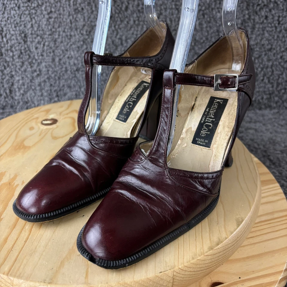 Zapato Victoriano Vintage Kenneth Cole Tacones Mujer 7.5 Cuero Borgoña España Foto 2 de 4