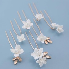 7 Pieces Vintage Gold Leaf Bridal Hair Pins for Women Handmade New Material P...