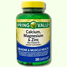 Spring Valley Calcium, Magnesium & Zinc Plus Vitamin D3 Coated Caplets, 250 Ct