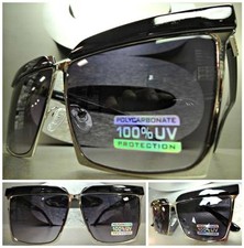 CLASSIC Elegant VINTAGE RETRO Style SUN GLASSES Large Big Silver Black Frame