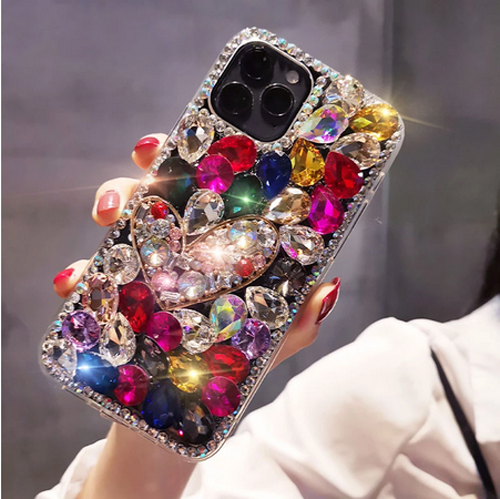 Crystal Heart Diamond Phone Case Jewelled Rhinestone Transparent Back Cover