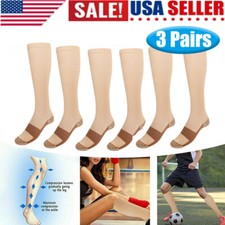  3 Pairs Copper Compression Socks 20-30mmHg Graduated Support Mens Womens S-XXL