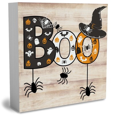 Rustic Boo Witch Spider Halloween Wooden Box Sign Cute Fall Sign Decor Farmho...