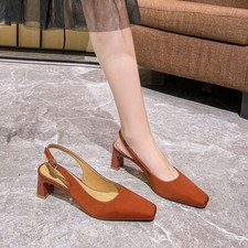 Elegant Women's High Heels Square Toe Block Heel Sandals Slingback Spring Summer